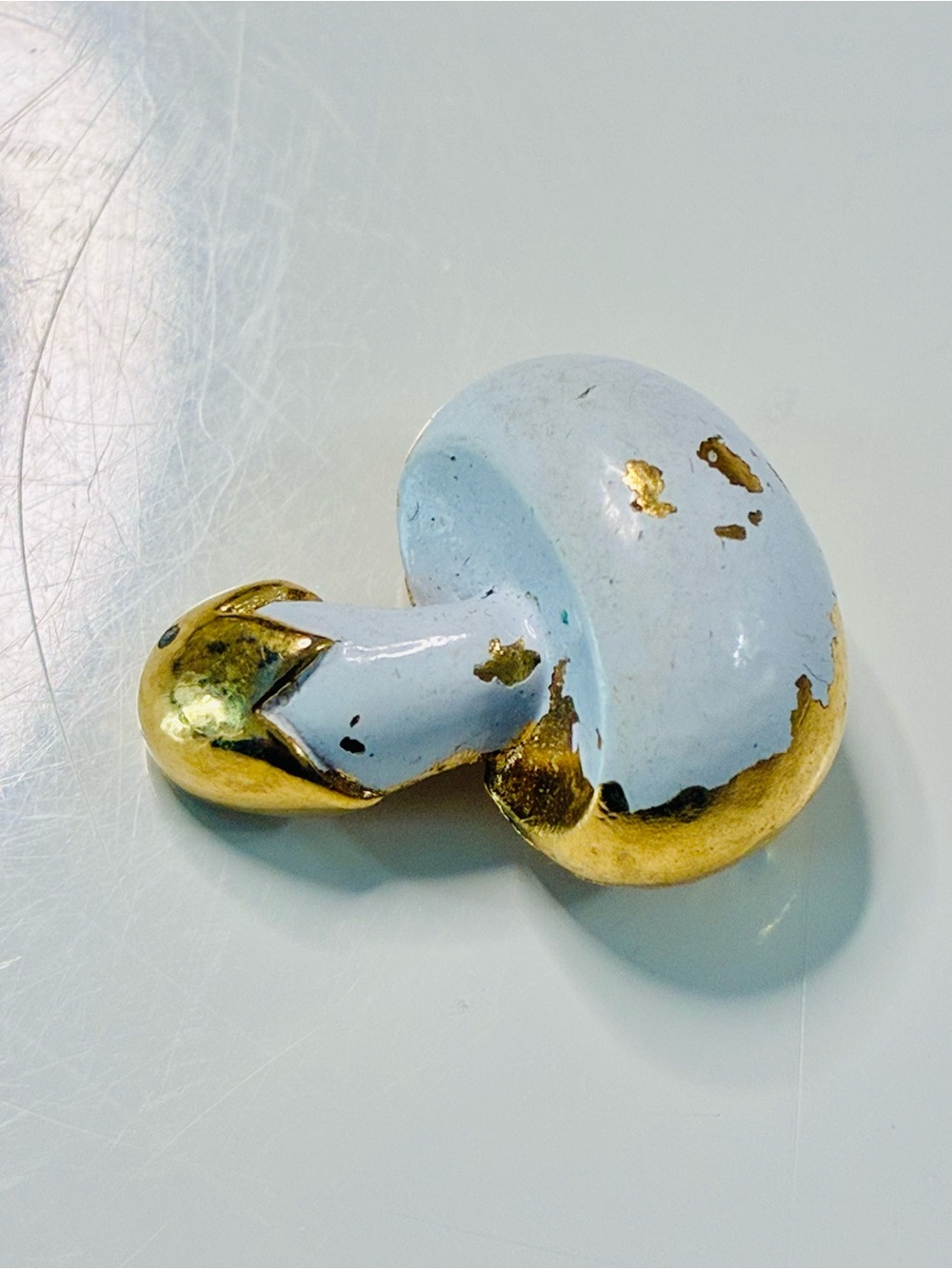 VTG White and Gold Mushroom Brooch Retro Tiny - Picture 2 of 13